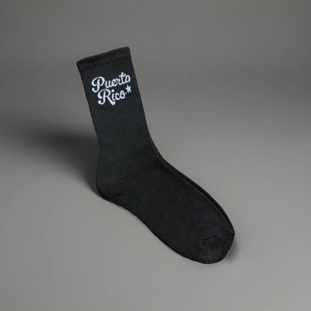 Puerto Rico Boricua Crew Socks 1 Pair Black White Unisex Regular Size